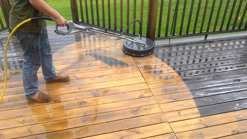 Garden Wood Decking Being Deep Cleaned & Rejuvenated